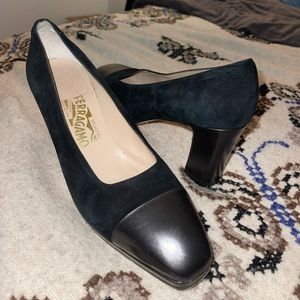 Black suede and leather Salvatore Ferragamo heels